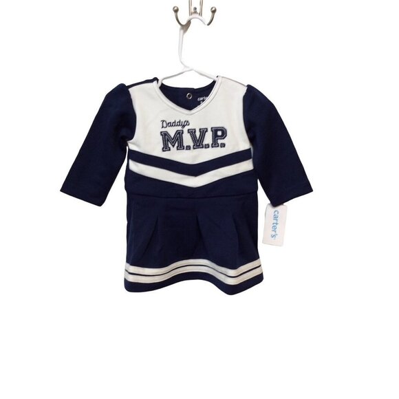 CARTERS Long Sleeve Dress With Seperate Bloomer  3-6 Months Navy White Polyester - Picture 1 of 4